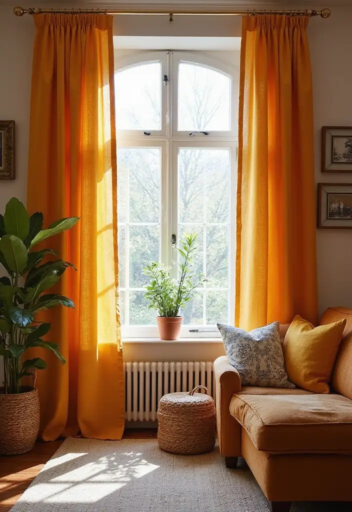 28 Modern Cozy Living Room Ideas That Feel Warm and Inviting - 25. Use Colorful Curtains