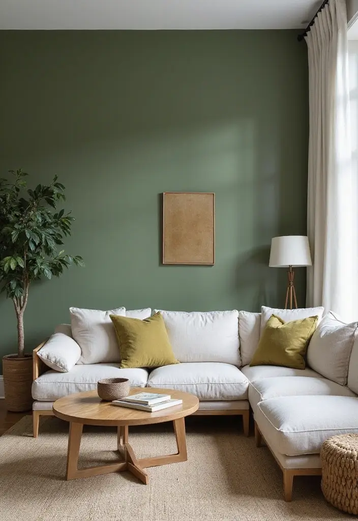 28 Moss Green Living Room Ideas That Feel Earthy and Elegant - 1. Moss Green Accent Walls