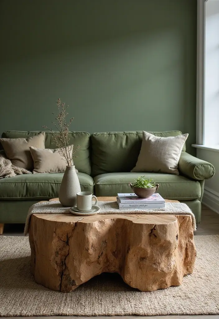 28 Moss Green Living Room Ideas That Feel Earthy and Elegant - 11. Stylish Coffee Tables