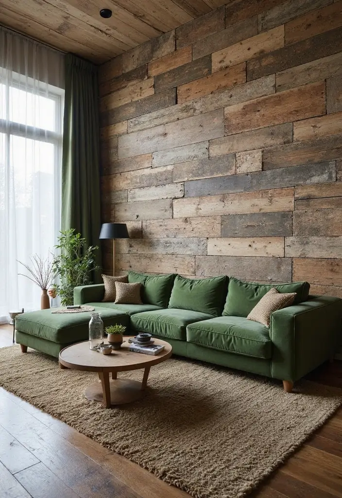 28 Moss Green Living Room Ideas That Feel Earthy and Elegant - 14. Textured Wall Panels