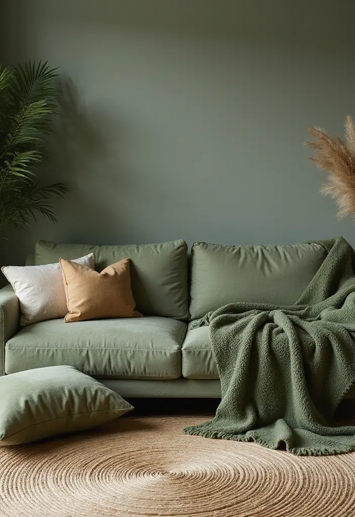 28 Moss Green Living Room Ideas That Feel Earthy and Elegant - 2. Earthy Textures and Fabrics