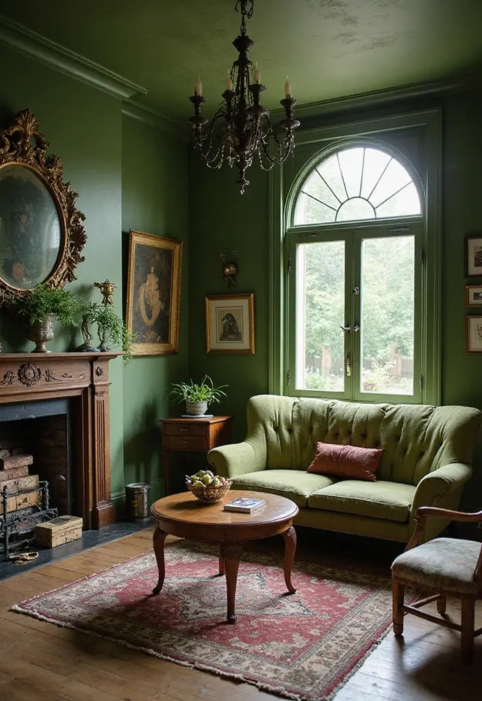 28 Moss Green Living Room Ideas That Feel Earthy and Elegant - 26. Vintage Finds