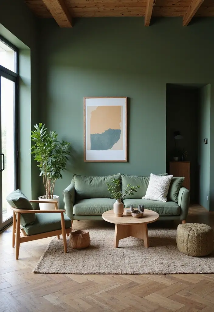 28 Moss Green Living Room Ideas That Feel Earthy and Elegant - 4. Sustainable Furniture Choices