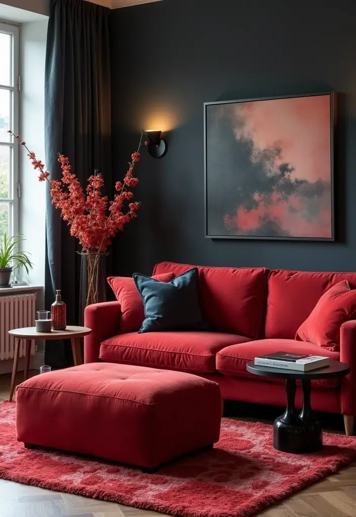 28 Red and Black Living Room Ideas That Feel Bold and Dramatic - 11. Accent Furniture Pieces