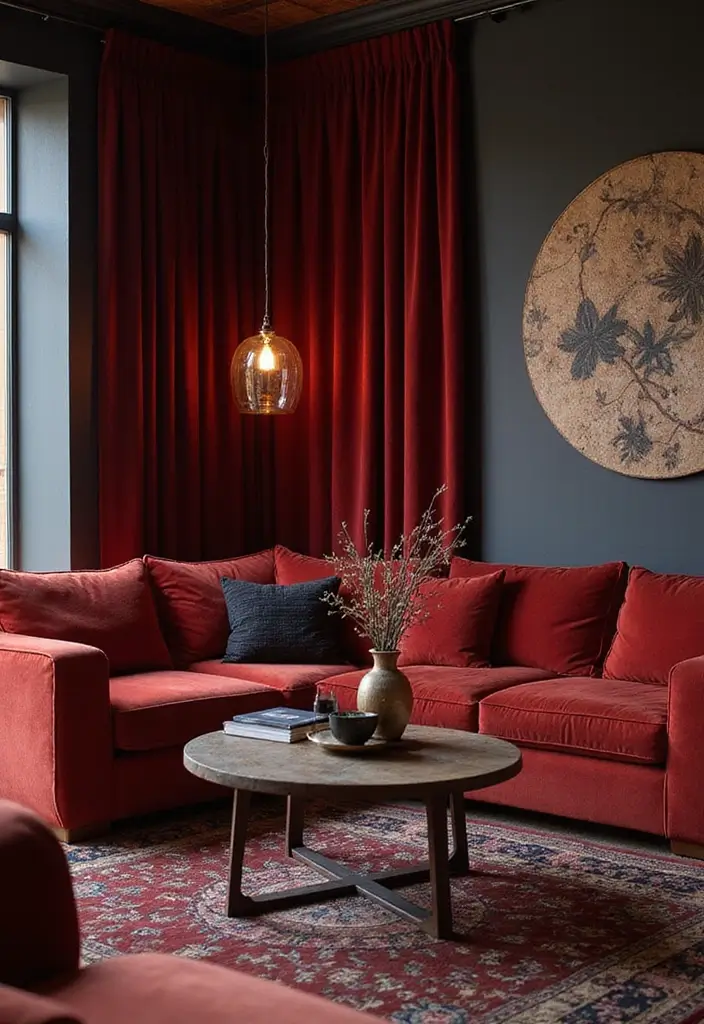 28 Red and Black Living Room Ideas That Feel Bold and Dramatic - 16. Rich Textures