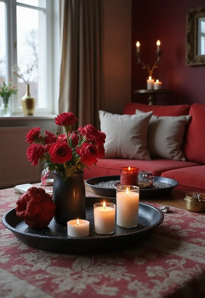 28 Red and Black Living Room Ideas That Feel Bold and Dramatic - 19. Black and Red Decorative Trays