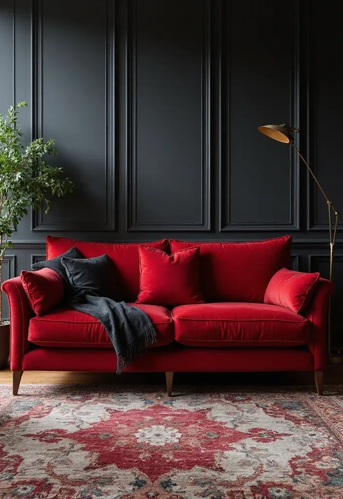 28 Red and Black Living Room Ideas That Feel Bold and Dramatic - 2. Statement Furniture