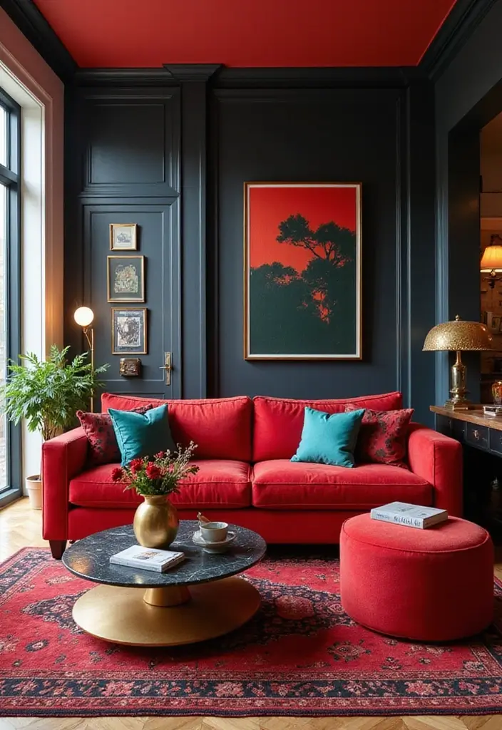 28 Red and Black Living Room Ideas That Feel Bold and Dramatic - 27. Bold Color Combinations