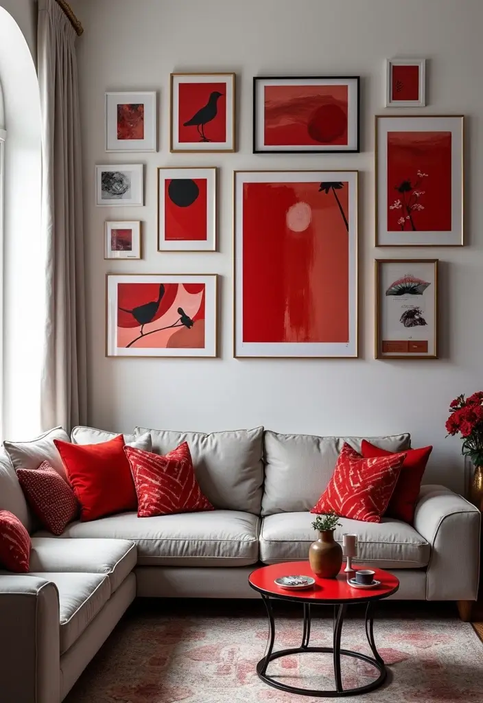 28 Red and Black Living Room Ideas That Feel Bold and Dramatic - 6. Red and Black Wall Art