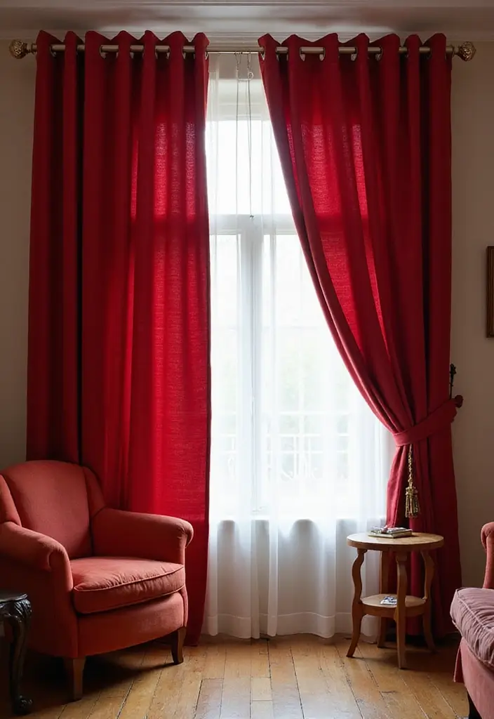 28 Red and Black Living Room Ideas That Feel Bold and Dramatic - 7. Bold Curtains