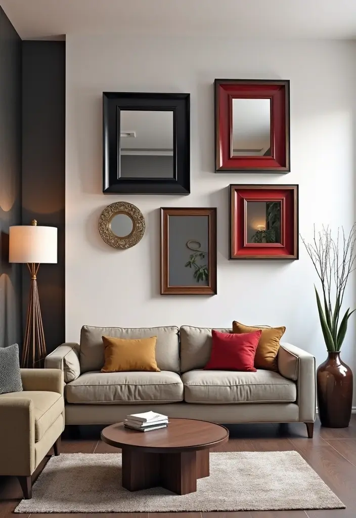 28 Red and Black Living Room Ideas That Feel Bold and Dramatic - 8. Decorative Wall Mirrors