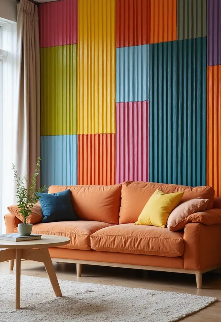 28 Slat Wall Ideas Living Room That Add Modern Texture - 14. Slat Wall with Color Blocking