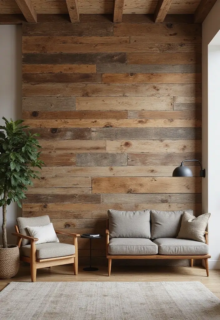 28 Slat Wall Ideas Living Room That Add Modern Texture - 17. Reclaimed Wood Slat Wall
