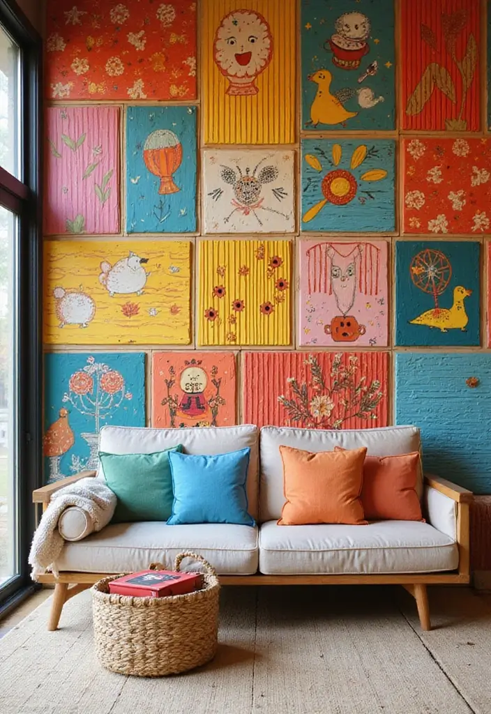 28 Slat Wall Ideas Living Room That Add Modern Texture - 25. Slat Wall with Playful Patterns