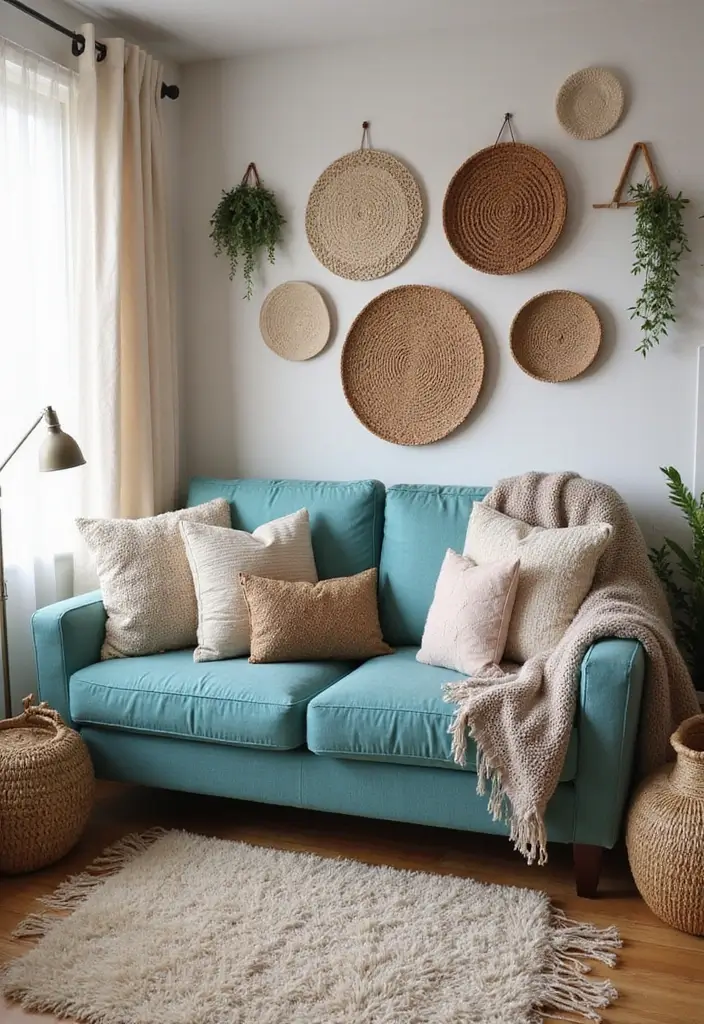 28 Teal Sofa Living Room Ideas That Feel Playful and Modern - 12. Textured Heaven