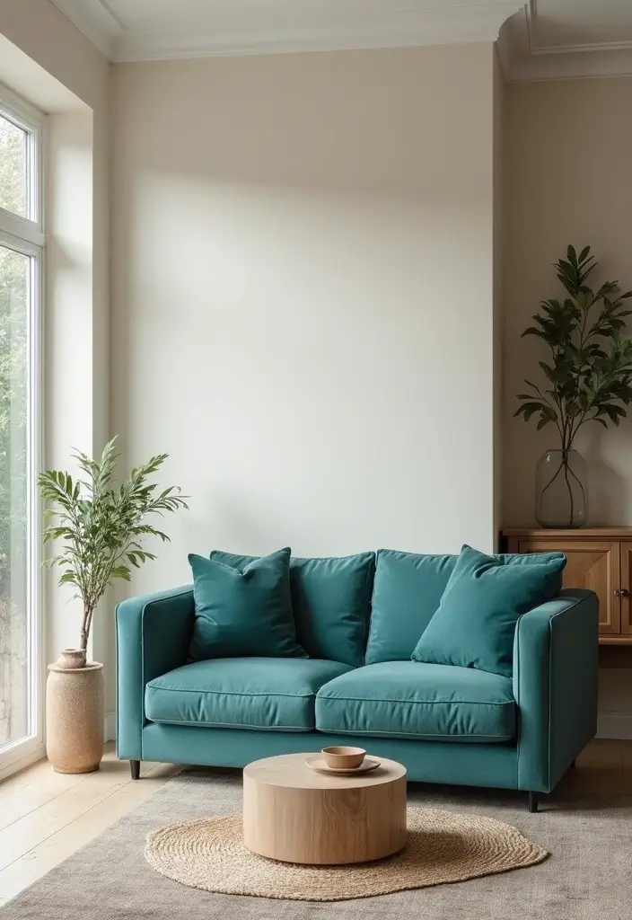 28 Teal Sofa Living Room Ideas That Feel Playful and Modern - 24. Sophisticated Neutrals