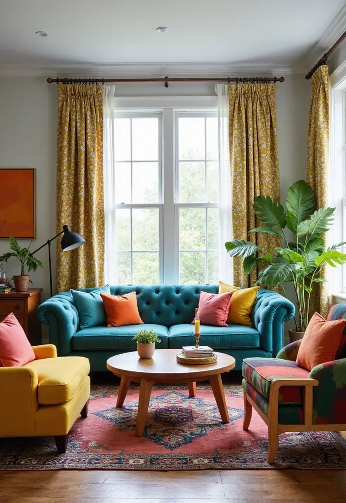 28 Teal Sofa Living Room Ideas That Feel Playful and Modern - 3. Vibrant Contrast
