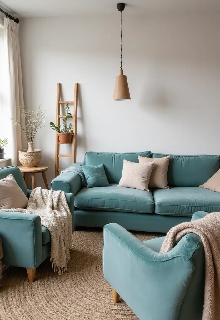 28 Teal Sofa Living Room Ideas That Feel Playful and Modern - 8. Cozy Corner Nook