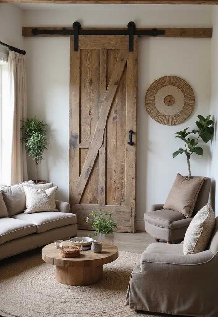 28 Western Living Room Decorating Ideas for Ranch Style Interiors That Feel Authentic - 16. Reclaimed Barn Doors