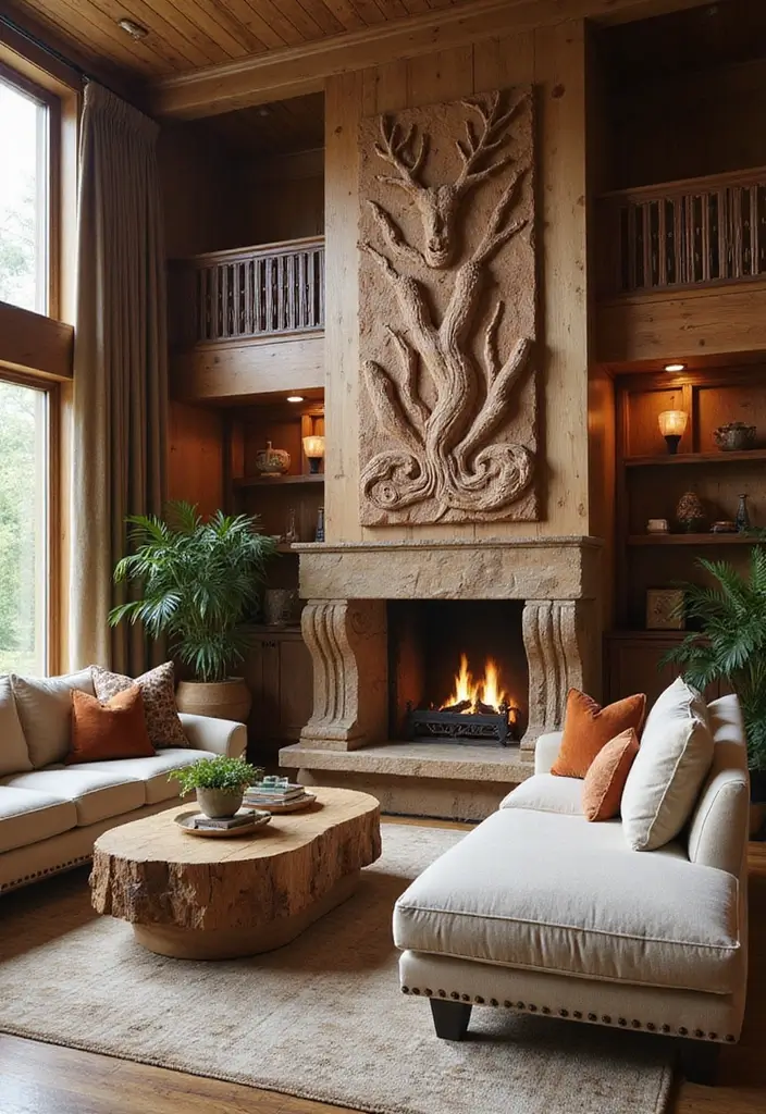 28 Western Living Room Decorating Ideas for Ranch Style Interiors That Feel Authentic - 19. Artistic Wooden Accents