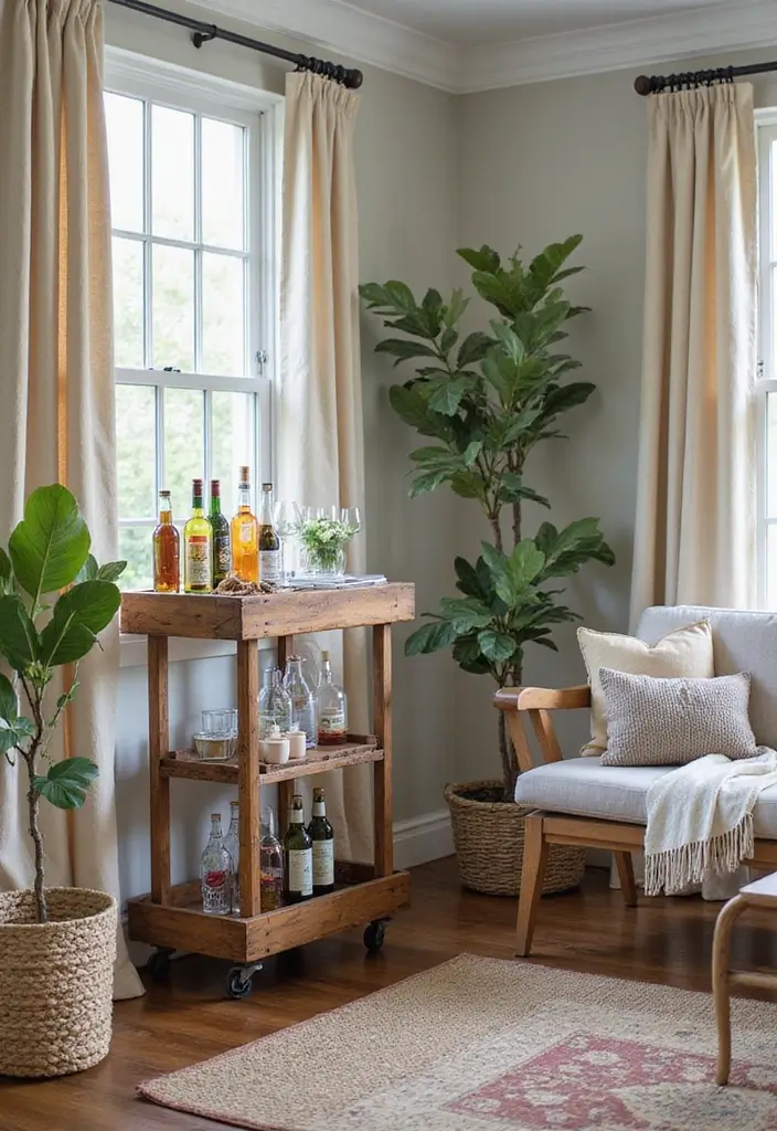 28 Western Living Room Decorating Ideas for Ranch Style Interiors That Feel Authentic - 26. Rustic Bar Carts