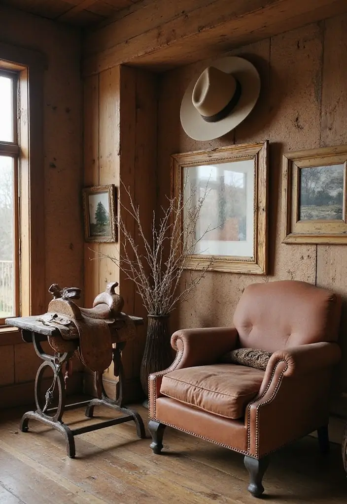 28 Western Living Room Decorating Ideas for Ranch Style Interiors That Feel Authentic - 4. Vintage Cowboy Accents