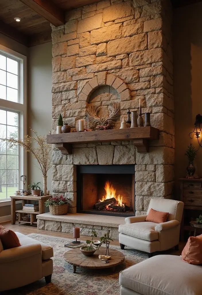 28 Western Living Room Decorating Ideas for Ranch Style Interiors That Feel Authentic - 5. Stone Fireplaces