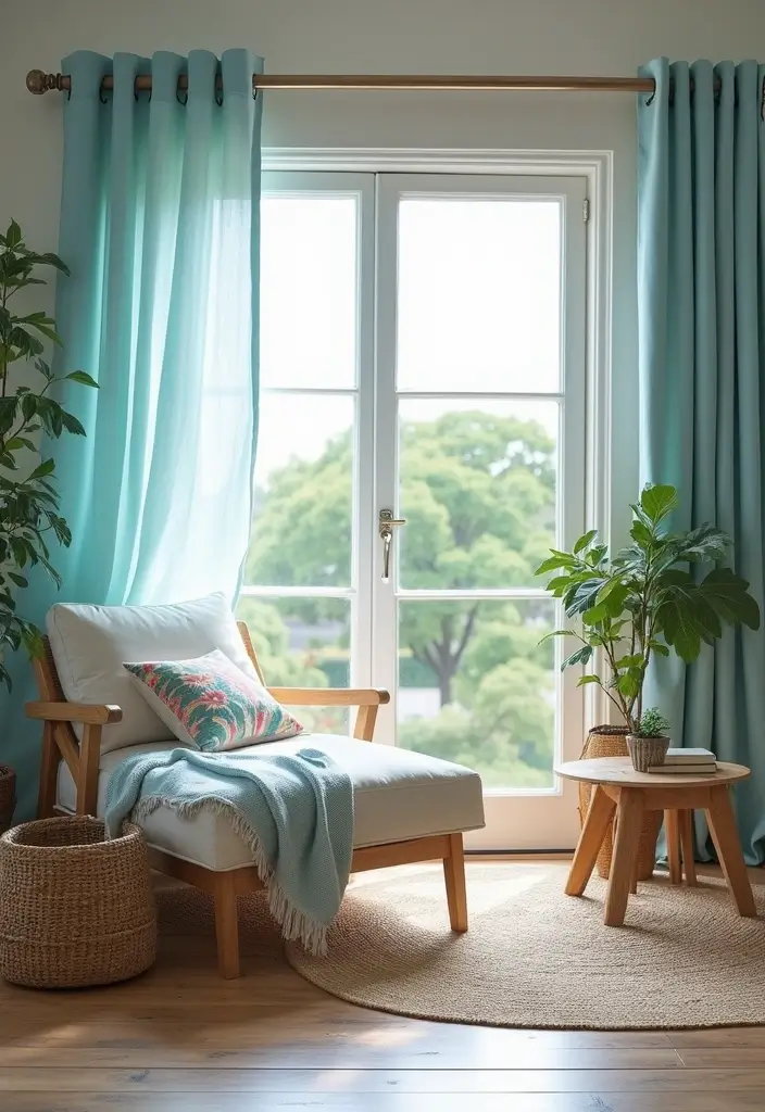 29 Blue Curtains Living Room Ideas That Feel Fresh and Serene - 16. Breezy Light Blue Curtains