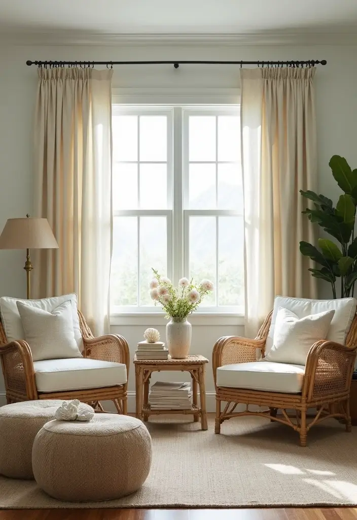 29 Blue Curtains Living Room Ideas That Feel Fresh and Serene - 18. Coastal-Inspired Canvas Curtains