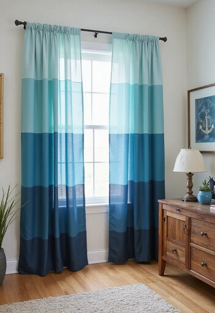 29 Blue Curtains Living Room Ideas That Feel Fresh and Serene - 6. Ocean-Inspired Ombre Curtains