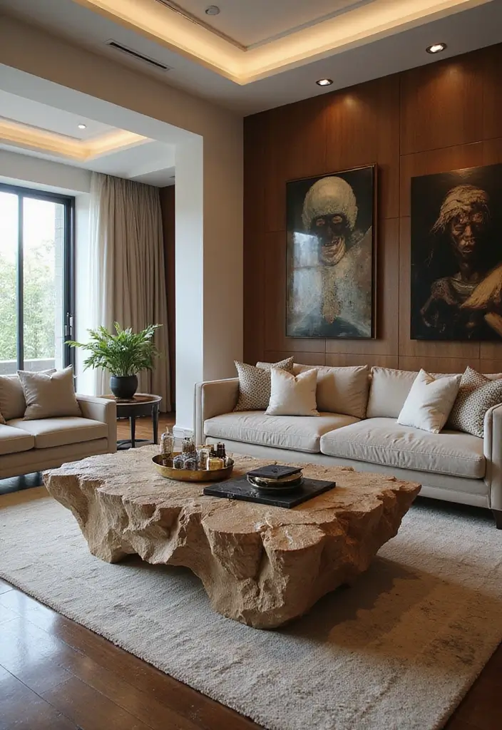 29 Dream Living Room Luxury Ideas That Feel Opulent and Modern - 14. Unique Coffee Tables
