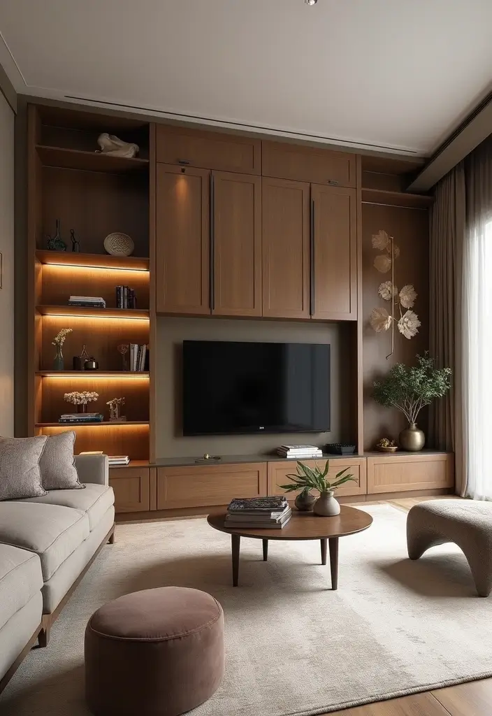 29 Dream Living Room Luxury Ideas That Feel Opulent and Modern - 16. Stylish Storage Solutions