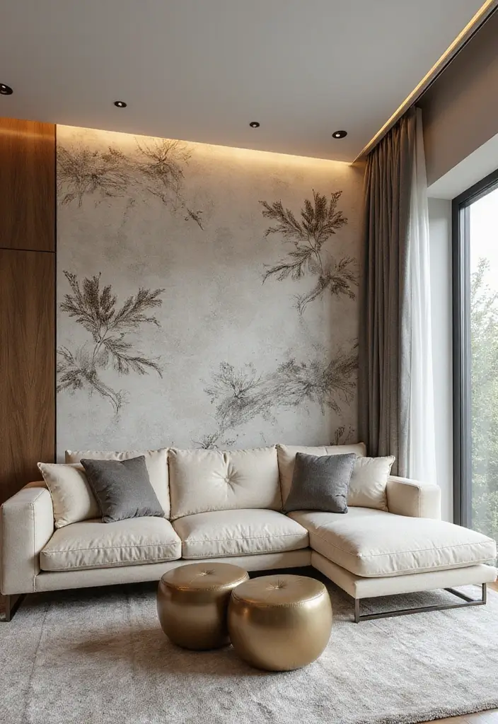 29 Dream Living Room Luxury Ideas That Feel Opulent and Modern - 18. Bold Wallpaper Choices