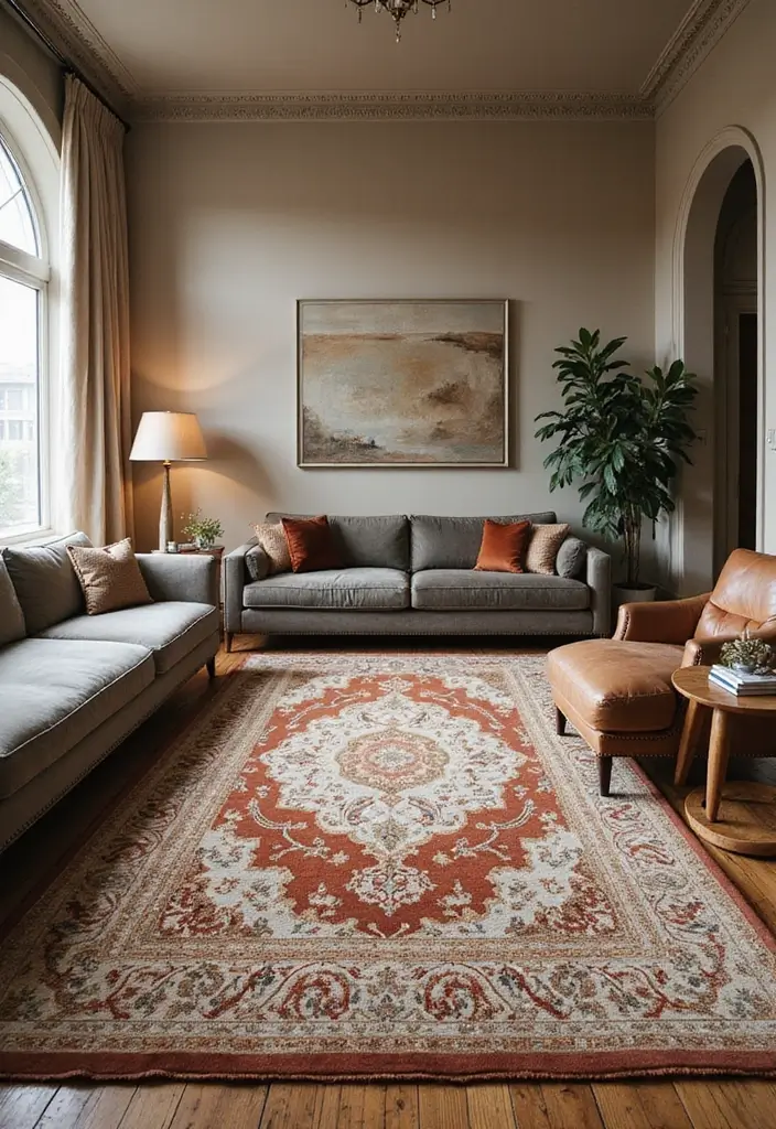 29 Dream Living Room Luxury Ideas That Feel Opulent and Modern - 7. Statement Rugs for Added Luxury