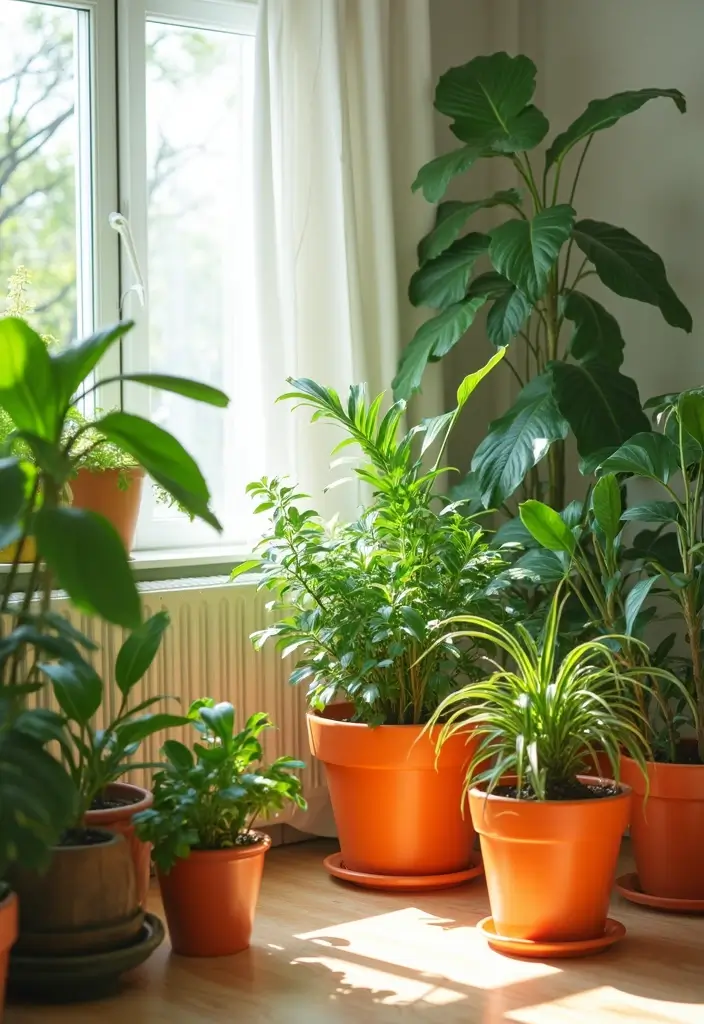 29 Green and Orange Living Room Ideas That Feel Fresh and Vibrant - 1. Lush Indoor Plants