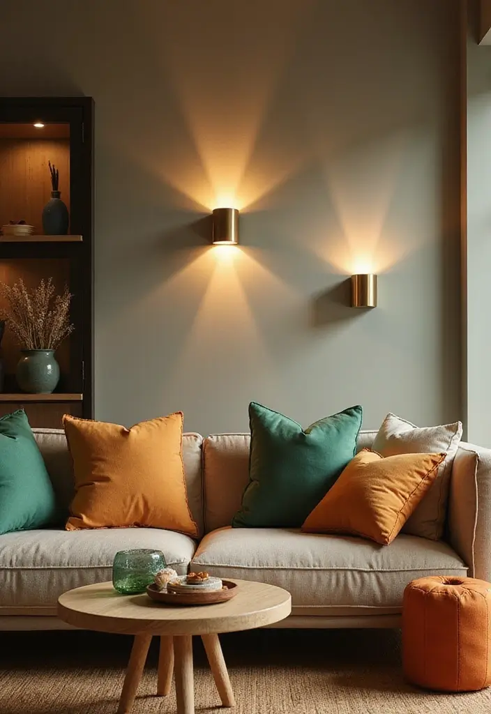 29 Green and Orange Living Room Ideas That Feel Fresh and Vibrant - 22. Wall Sconces