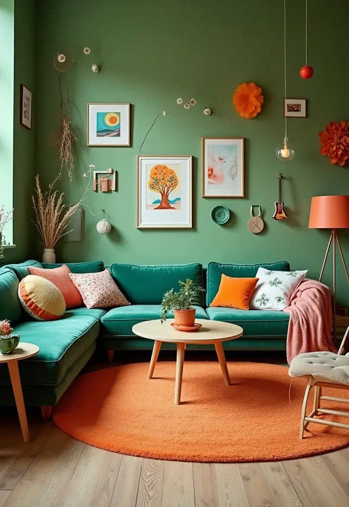 29 Green and Orange Living Room Ideas That Feel Fresh and Vibrant - 23. Fun DIY Projects