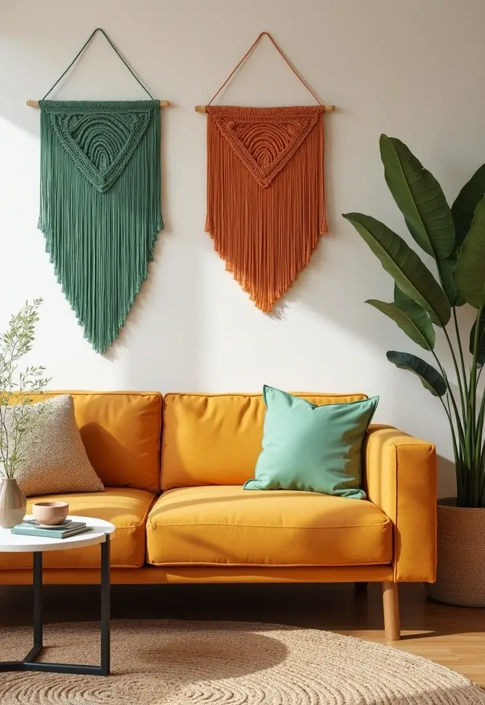 29 Green and Orange Living Room Ideas That Feel Fresh and Vibrant - 26. Unique Wall Décor