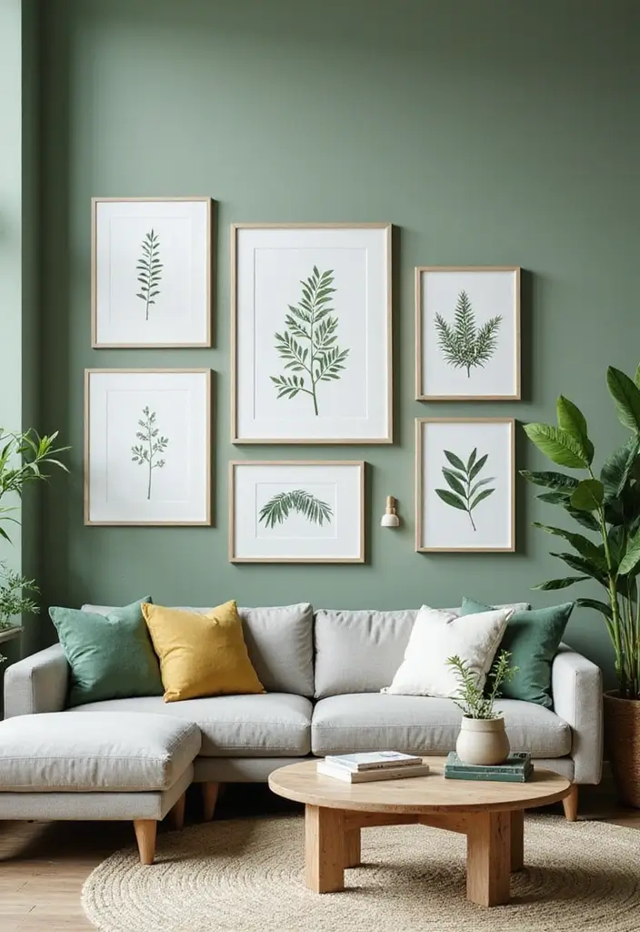 29 Green and Orange Living Room Ideas That Feel Fresh and Vibrant - 3. Green Wall Art