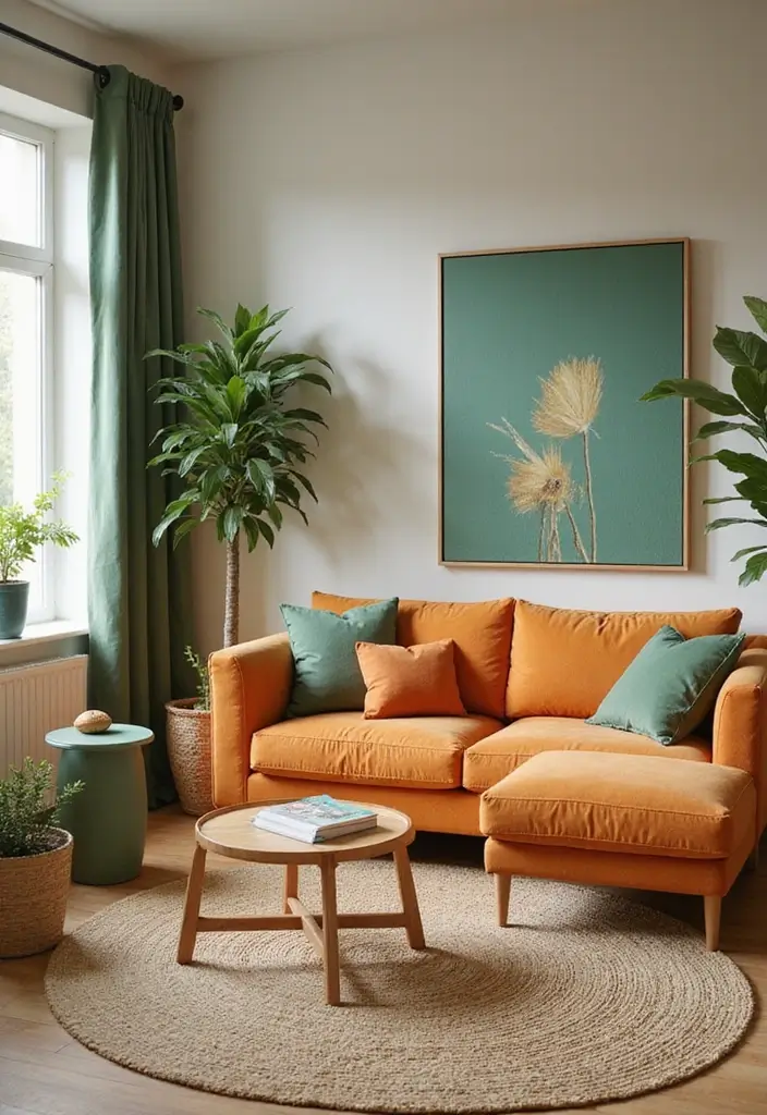 29 Green and Orange Living Room Ideas That Feel Fresh and Vibrant - 5. Eco-Friendly Furniture