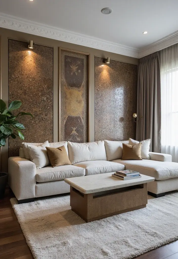 29 Half Wall Living Room Ideas That Define Spaces Beautifully - 12. Half Wall with Decorative Screens