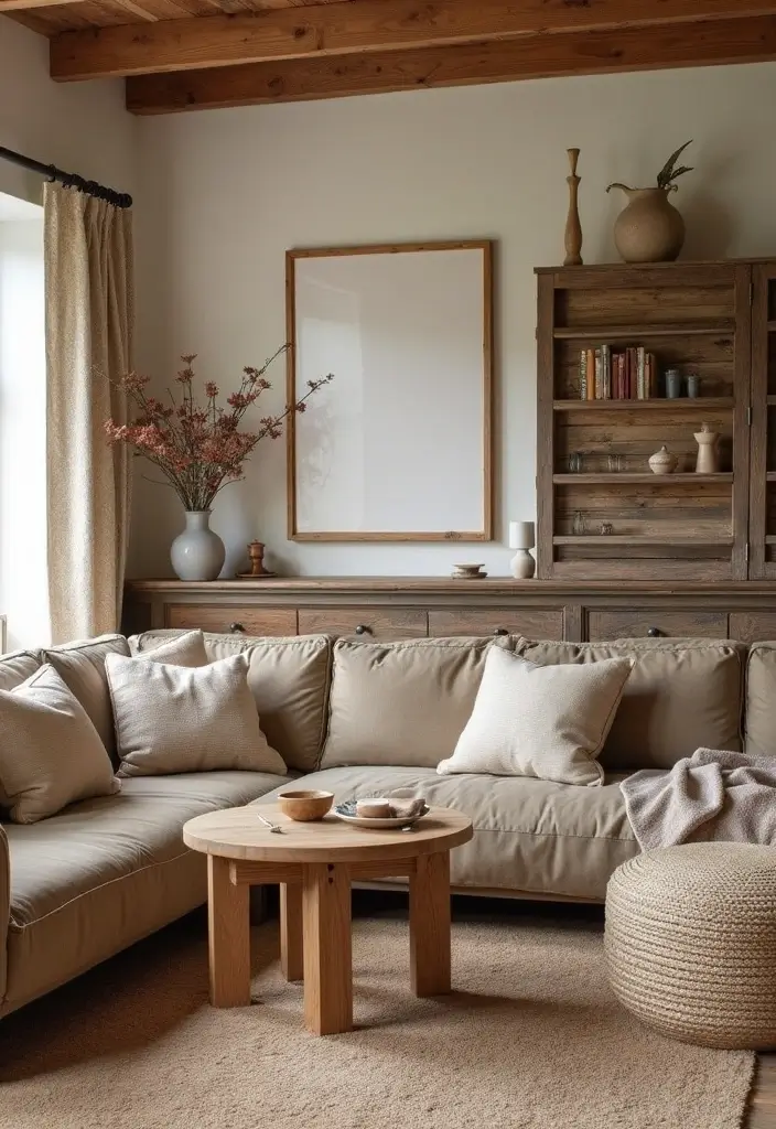 29 Half Wall Living Room Ideas That Define Spaces Beautifully - 6. Rustic Farmhouse Half Wall