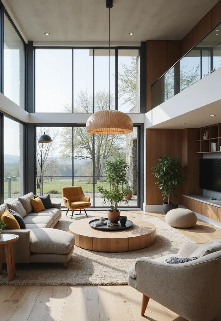 29 Half Wall Living Room Ideas That Define Spaces Beautifully - 7. Glass Half Wall for Modern Elegance