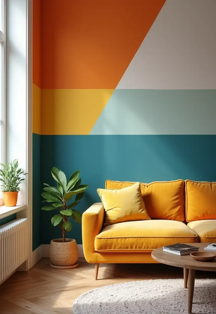 29 Half Wall Living Room Ideas That Define Spaces Beautifully - 8. Color-blocked Half Wall