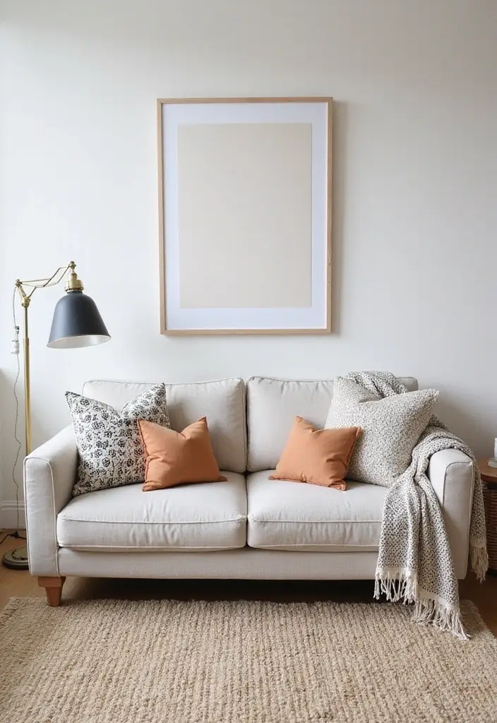 29 Japandi Sofa Living Room Ideas That Feel Minimal and Peaceful - 17. Embracing Minimalist Patterns