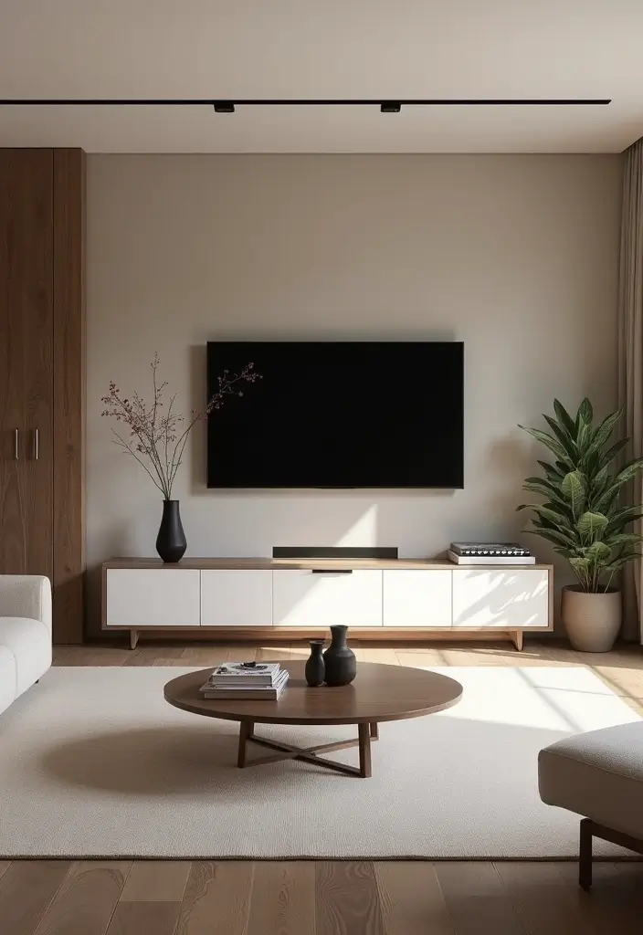 29 Japandi Sofa Living Room Ideas That Feel Minimal and Peaceful - 21. Stylishly Concealed Tech