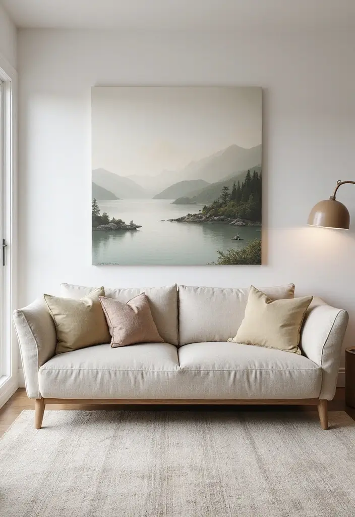 29 Japandi Sofa Living Room Ideas That Feel Minimal and Peaceful - 7. Minimalistic Artwork
