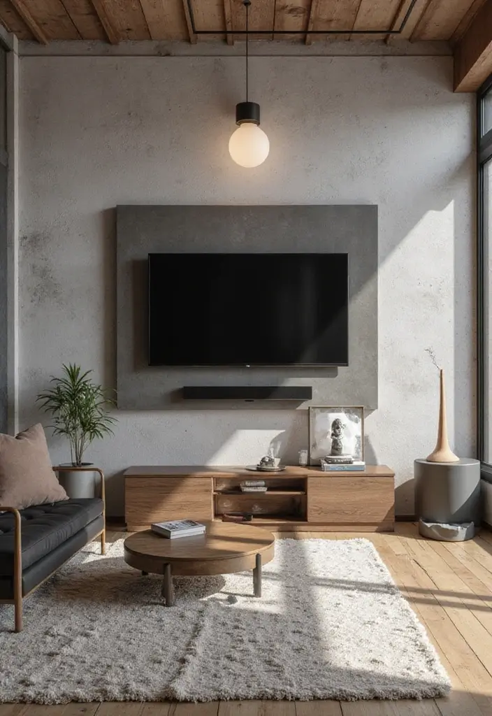 29 Living Room Accent Wall Ideas With TV That Look Smart and Modern - 10. Industrial Style