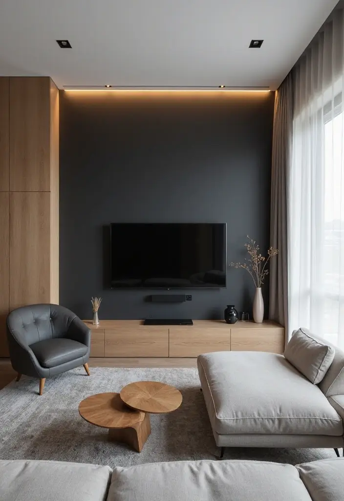 29 Living Room Accent Wall Ideas With TV That Look Smart and Modern - 12. High-Contrast Accents