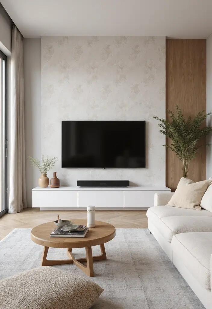 29 Living Room Accent Wall Ideas With TV That Look Smart and Modern - 14. Subtle Patterns